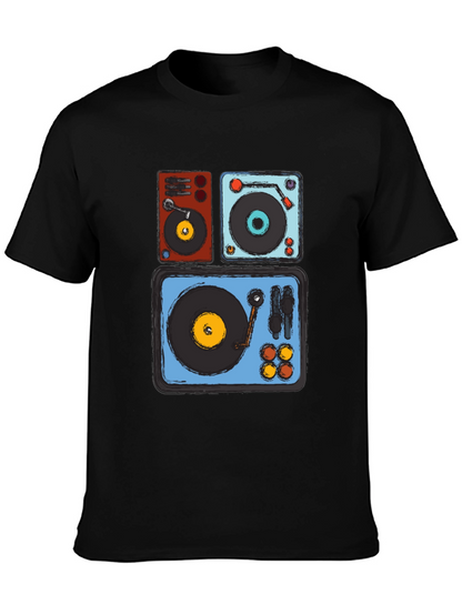 Camiseta Negra con Diseño de Tocadiscos Retro
