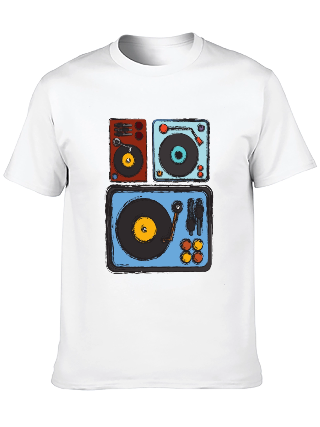 Camiseta Negra con Diseño de Tocadiscos Retro