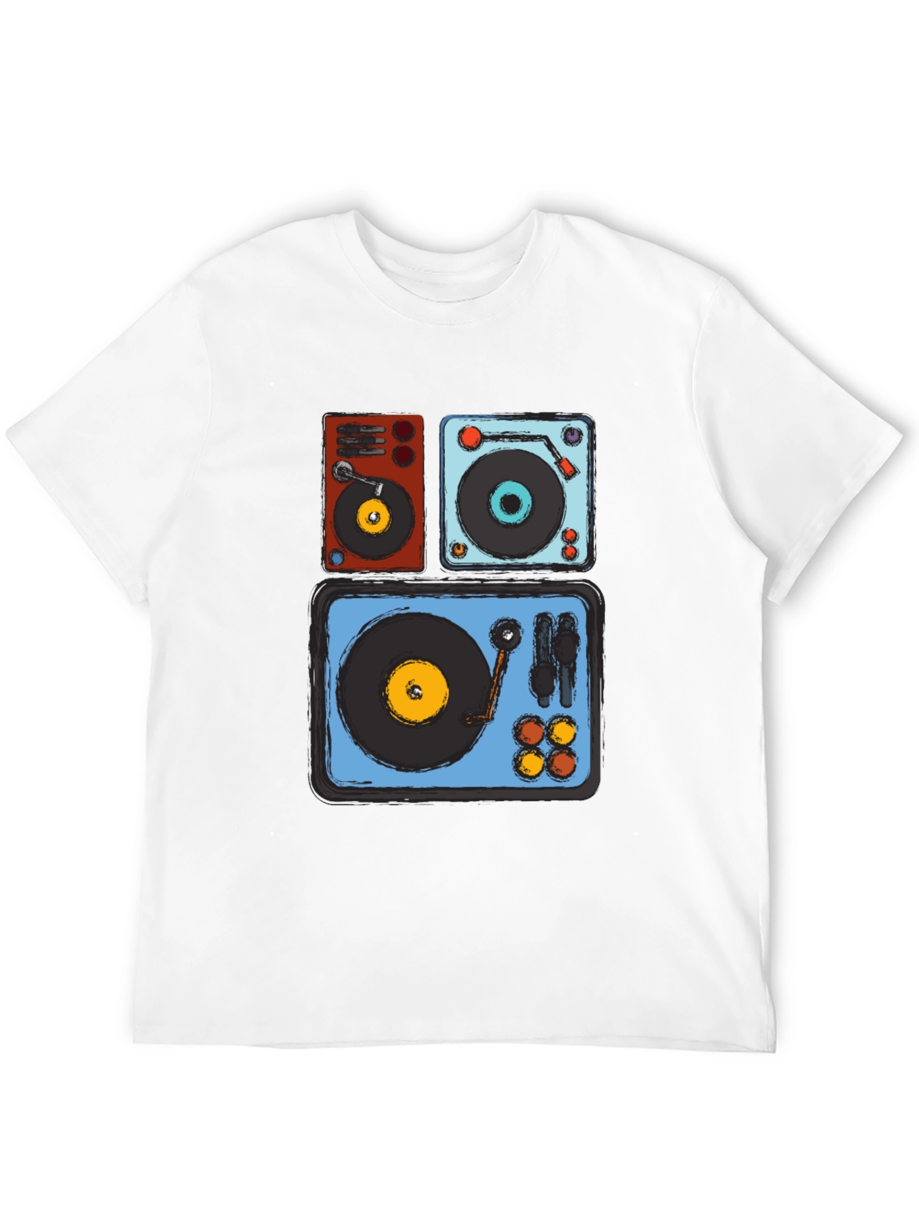 Camiseta Negra con Diseño de Tocadiscos Retro