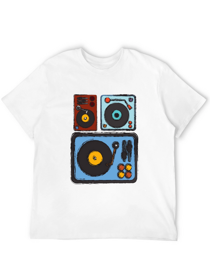 Camiseta Negra con Diseño de Tocadiscos Retro