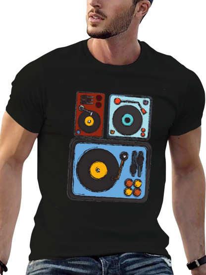 Camiseta Negra con Diseño de Tocadiscos Retro