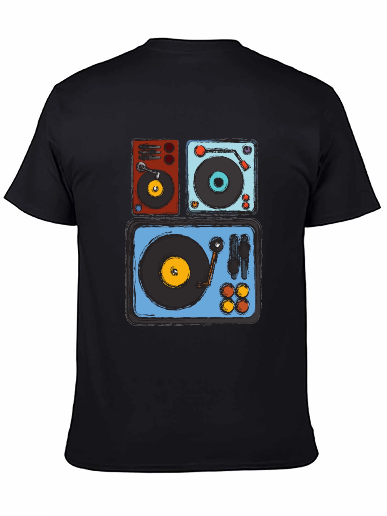 Camiseta Negra con Diseño de Tocadiscos Retro