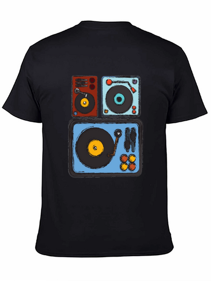 Camiseta Negra con Diseño de Tocadiscos Retro