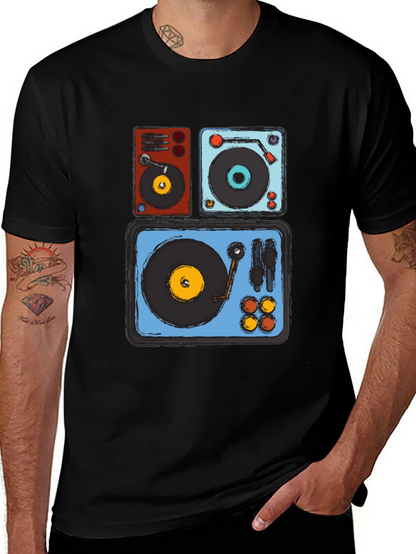 Camiseta Negra con Diseño de Tocadiscos Retro