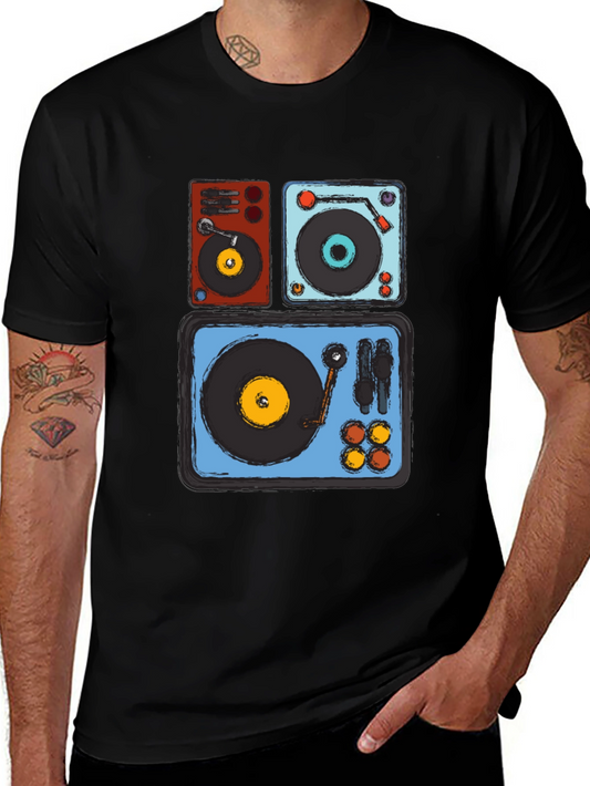 Camiseta Negra con Diseño de Tocadiscos Retro