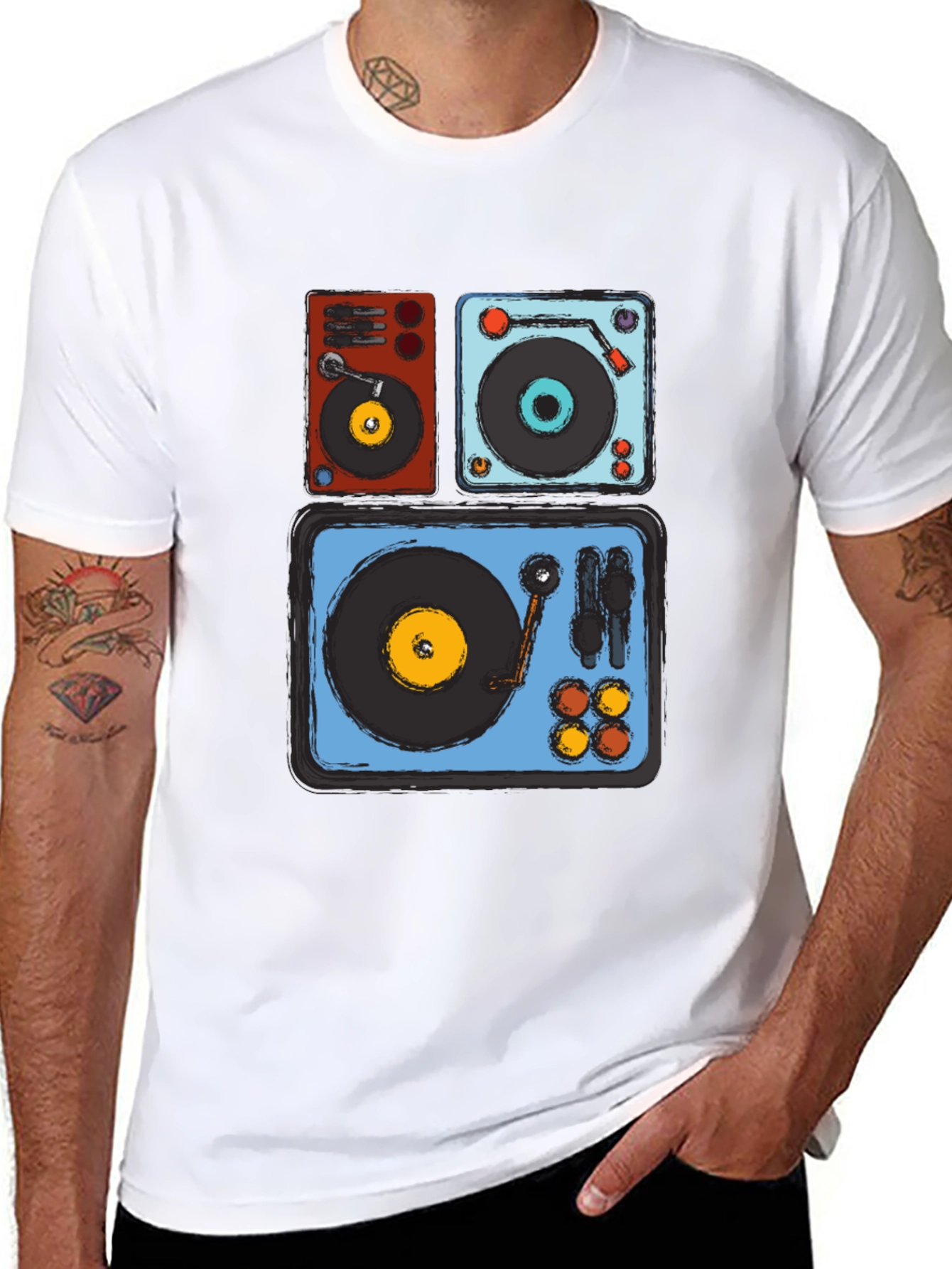 Camiseta Negra con Diseño de Tocadiscos Retro