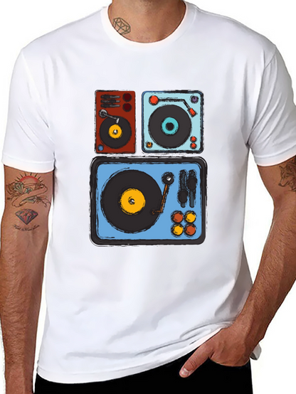 Camiseta Negra con Diseño de Tocadiscos Retro