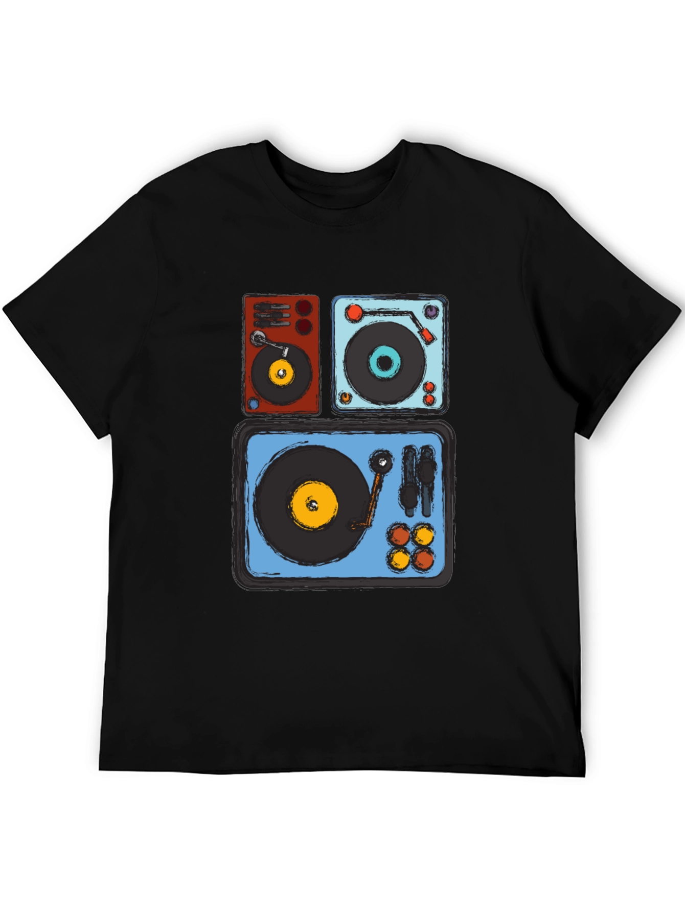 Camiseta Negra con Diseño de Tocadiscos Retro