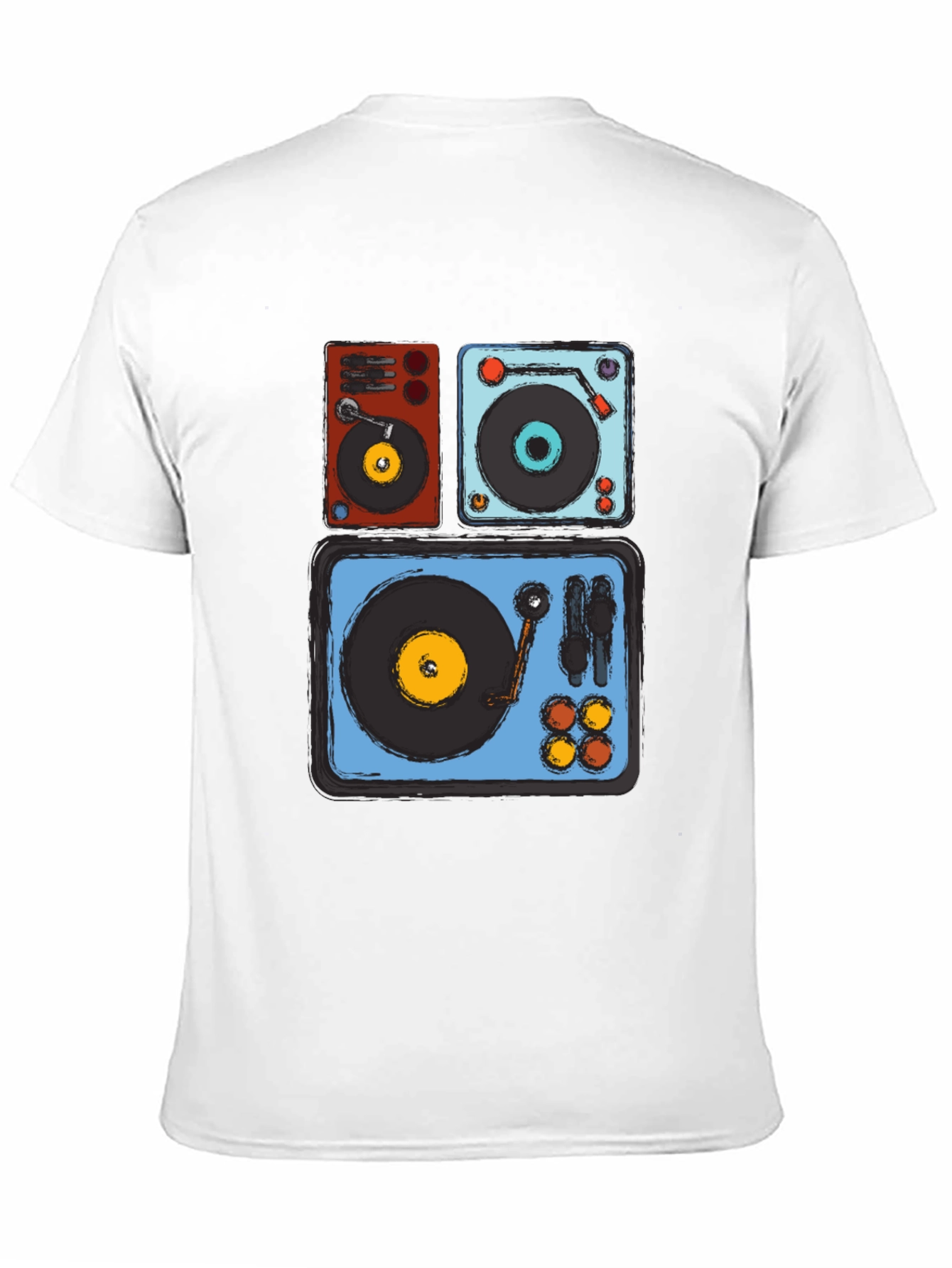 Camiseta Negra con Diseño de Tocadiscos Retro