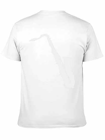 Camiseta Negra con Diseño de Saxofón Blanco