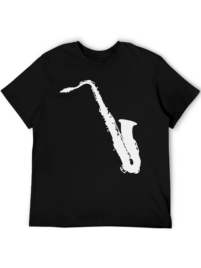 Camiseta Negra con Diseño de Saxofón Blanco