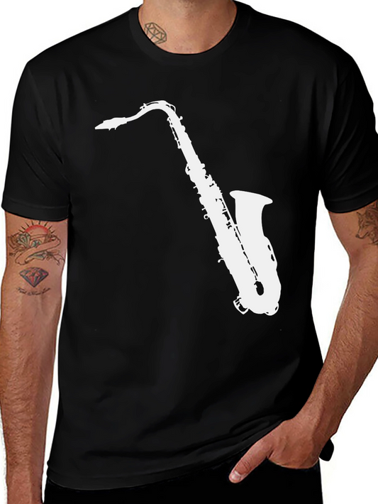 Camiseta Negra con Diseño de Saxofón Blanco