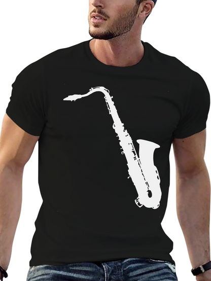 Camiseta Negra con Diseño de Saxofón Blanco