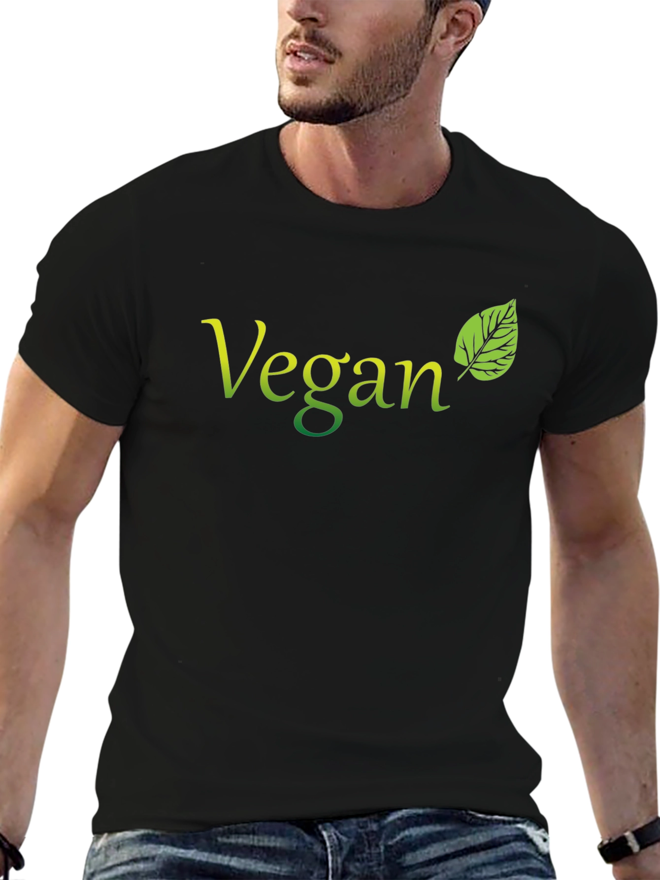 Camiseta Negra Vegana con Diseño de Hoja