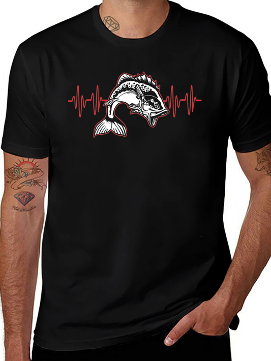 Camiseta Negra con Diseño de Latido de Pesca