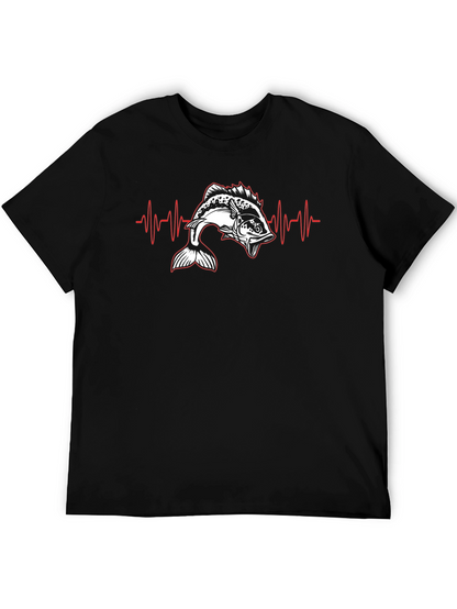 Camiseta Negra con Diseño de Latido de Pesca