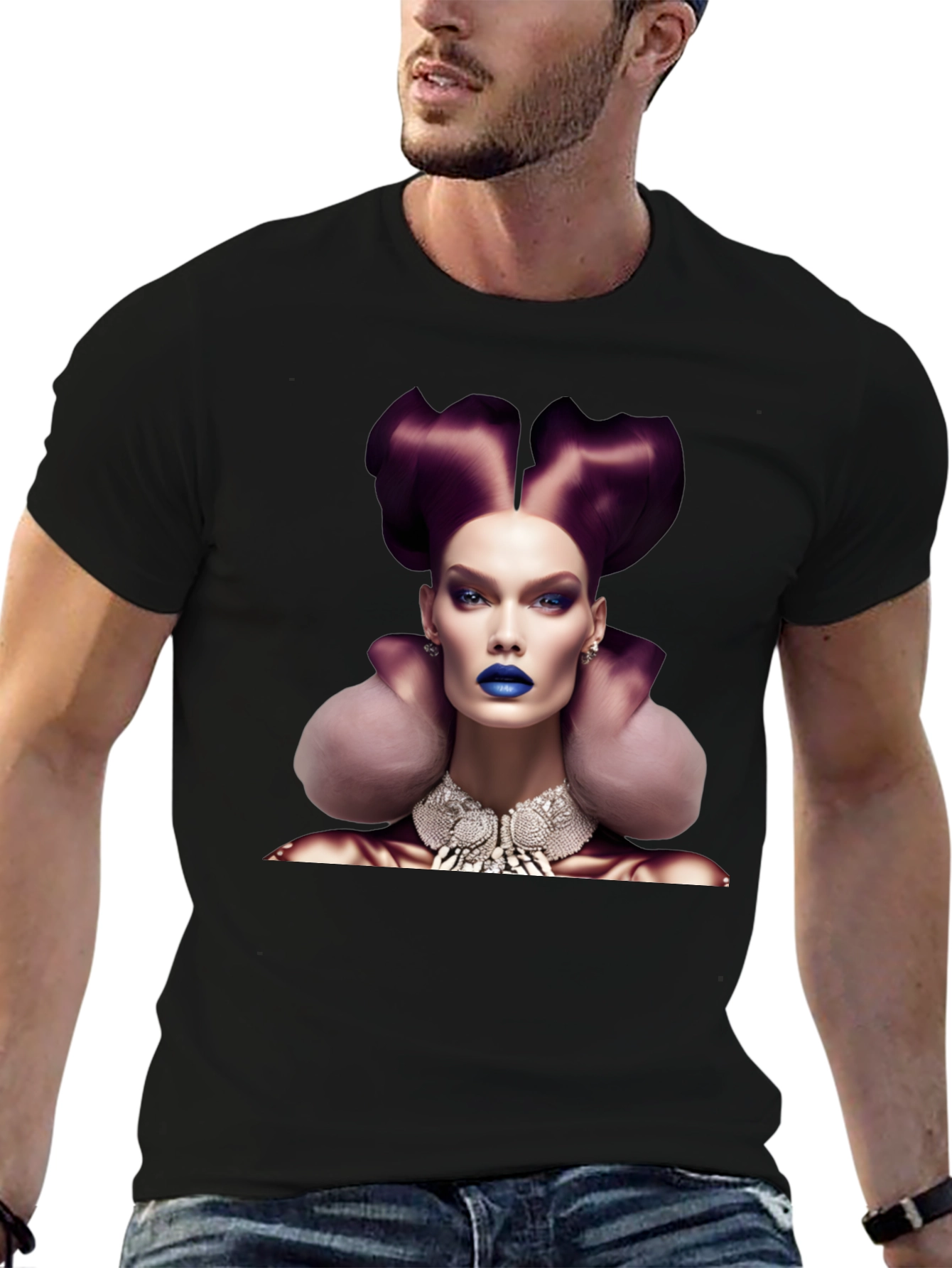 Camiseta Negra con Diseño de Moda Vanguardista
