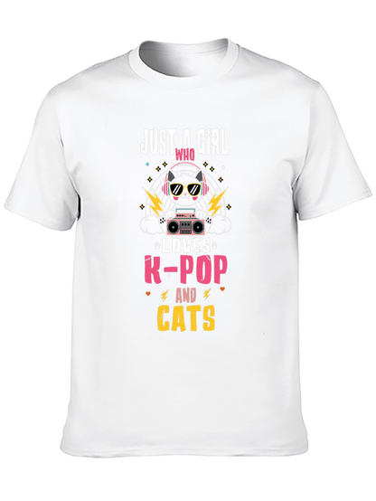 Camiseta Negra con Diseño de Gato K-Pop