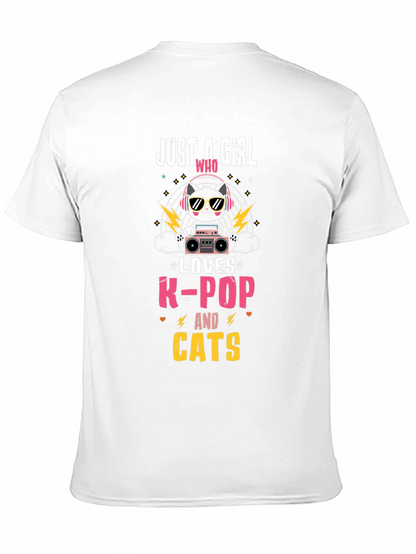 Camiseta Negra con Diseño de Gato K-Pop