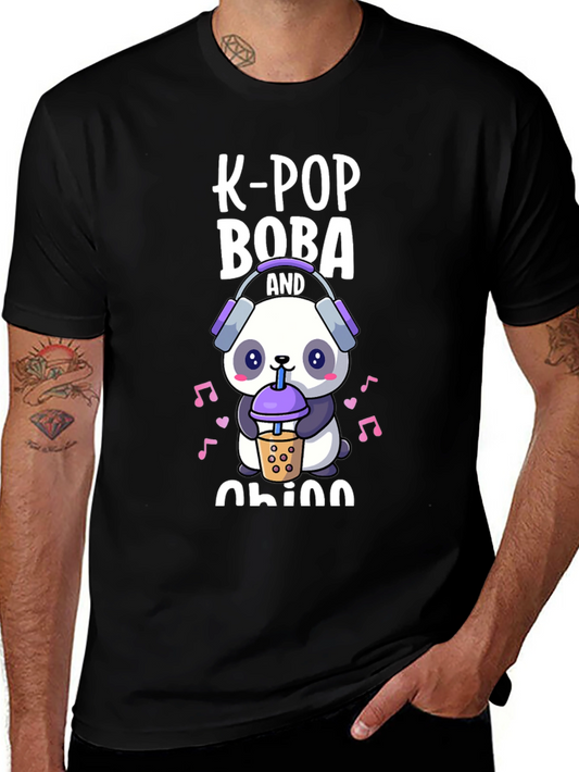 Camiseta Negra K-Pop Boba Panda para Amantes de la Música