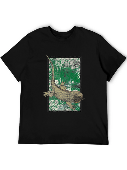 Camiseta Negra con Diseño de Iguana Tropical