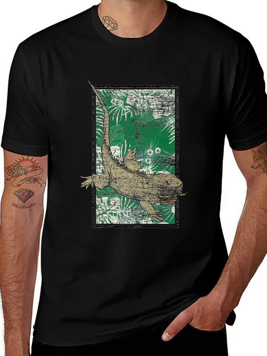 Camiseta Negra con Diseño de Iguana Tropical