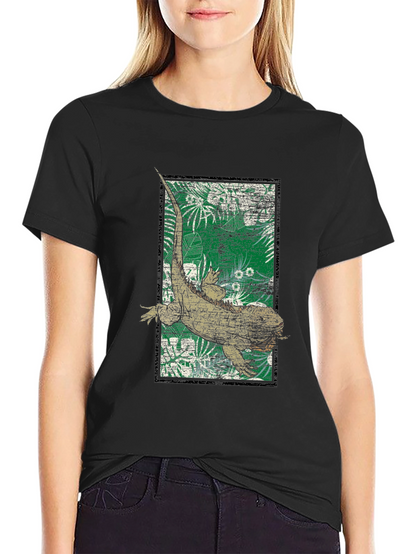 Camiseta Negra con Diseño de Iguana Tropical