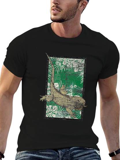 Camiseta Negra con Diseño de Iguana Tropical