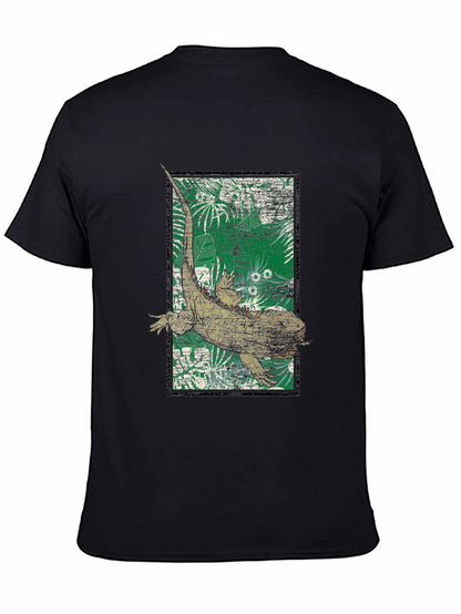 Camiseta Negra con Diseño de Iguana Tropical