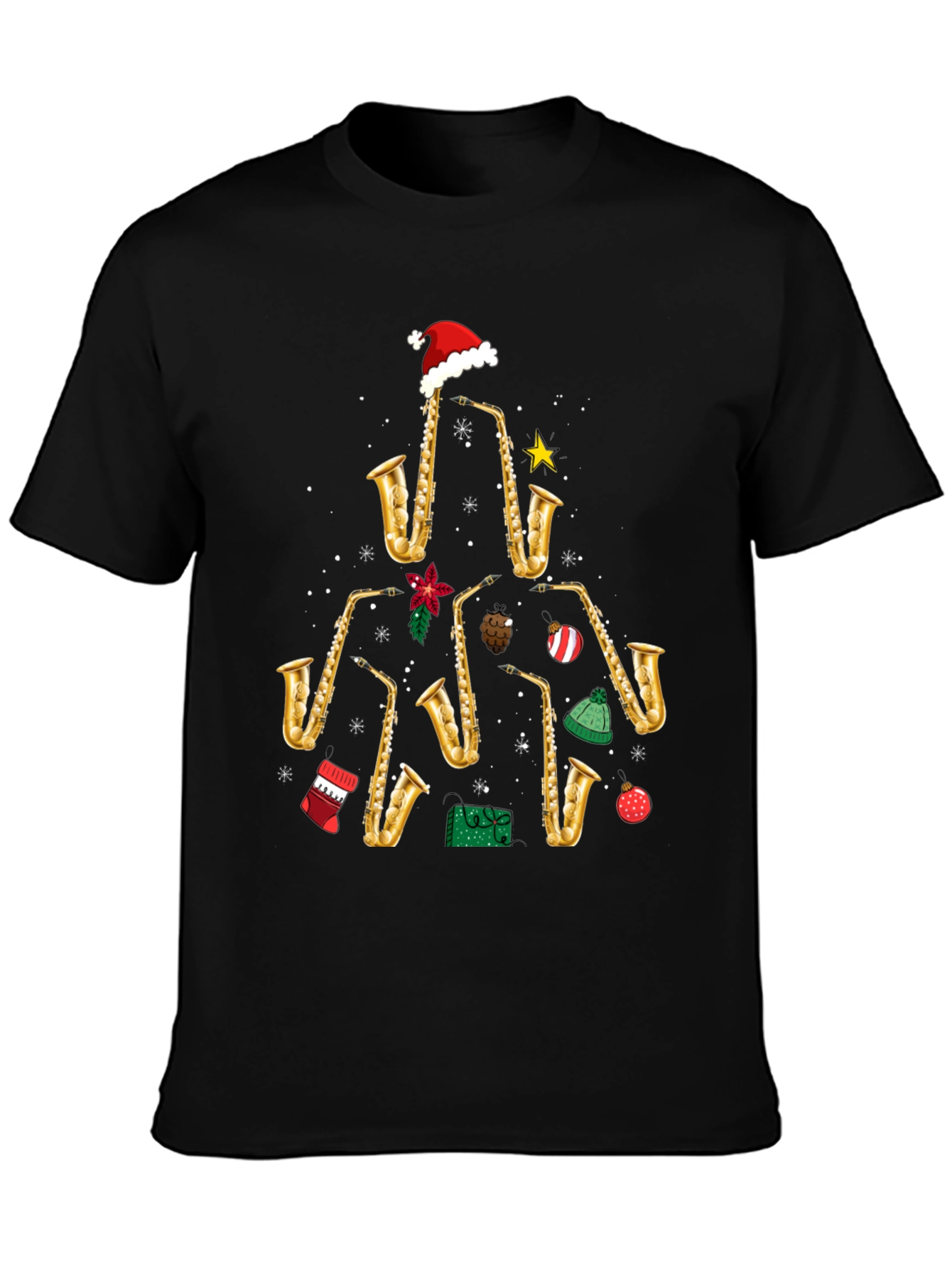 Camiseta Navideña Árbol Saxofones Divertida