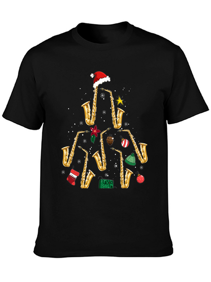 Camiseta Navideña Árbol Saxofones Divertida