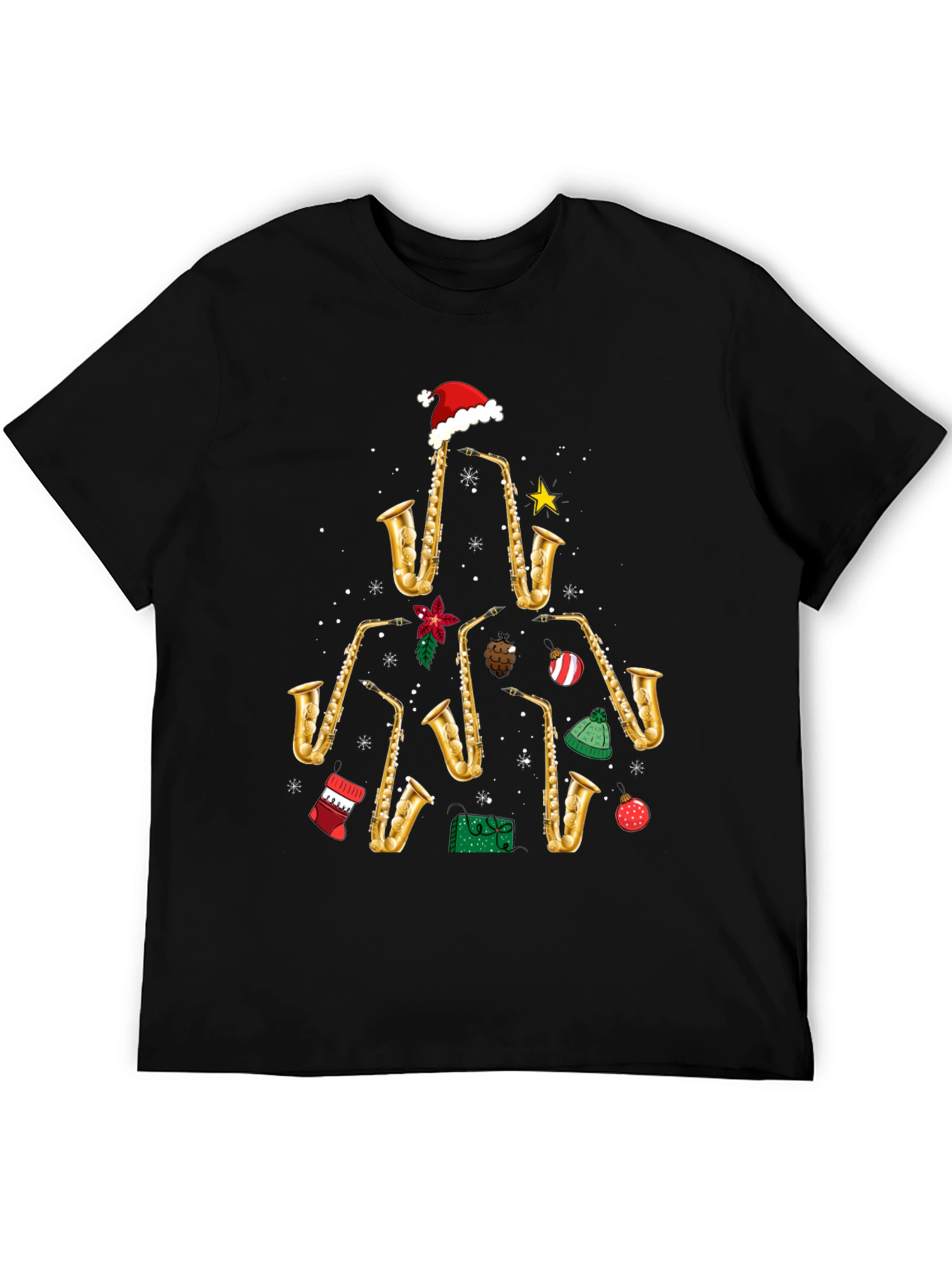 Camiseta Navideña Árbol Saxofones Divertida