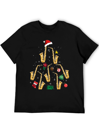 Camiseta Navideña Árbol Saxofones Divertida