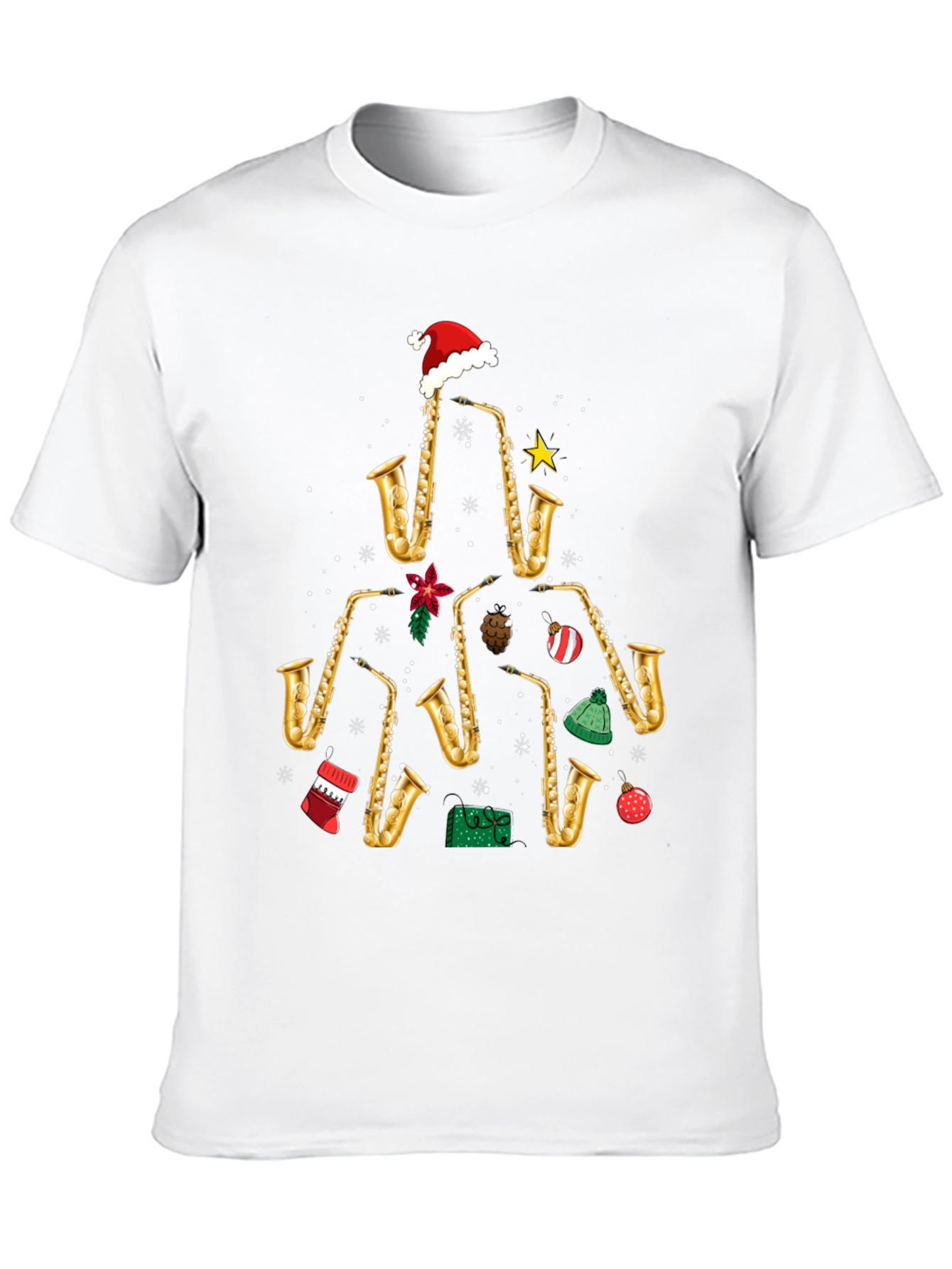 Camiseta Navideña Árbol Saxofones Divertida