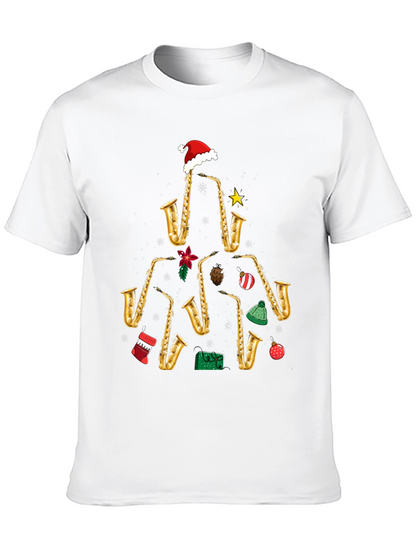 Camiseta Navideña Árbol Saxofones Divertida