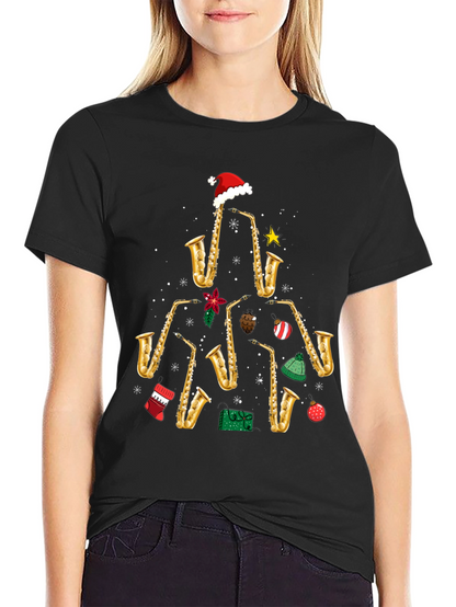 Camiseta Navideña Árbol Saxofones Divertida