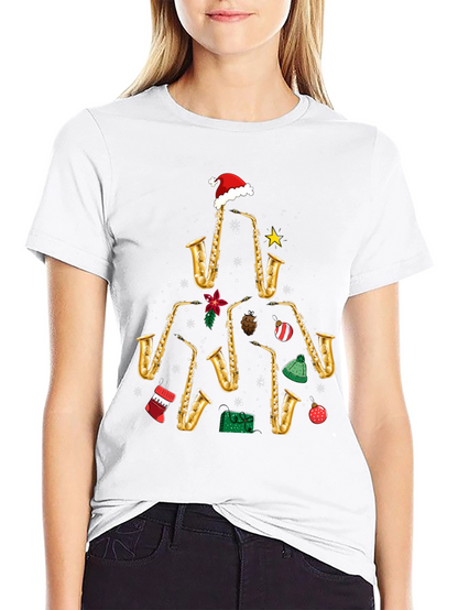 Camiseta Navideña Árbol Saxofones Divertida