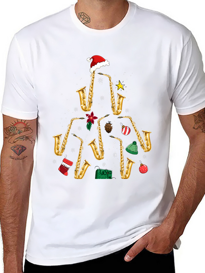 Camiseta Navideña Árbol Saxofones Divertida