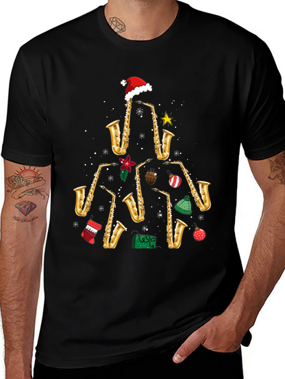 Camiseta Navideña Árbol Saxofones Divertida