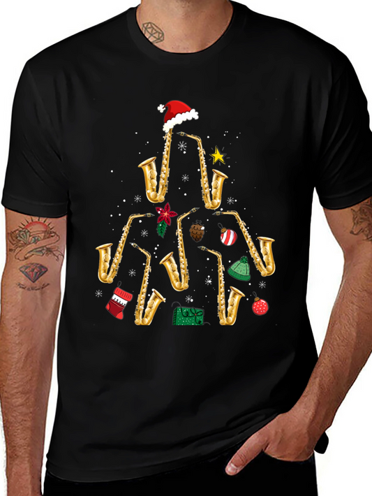 Camiseta Navideña Árbol Saxofones Divertida