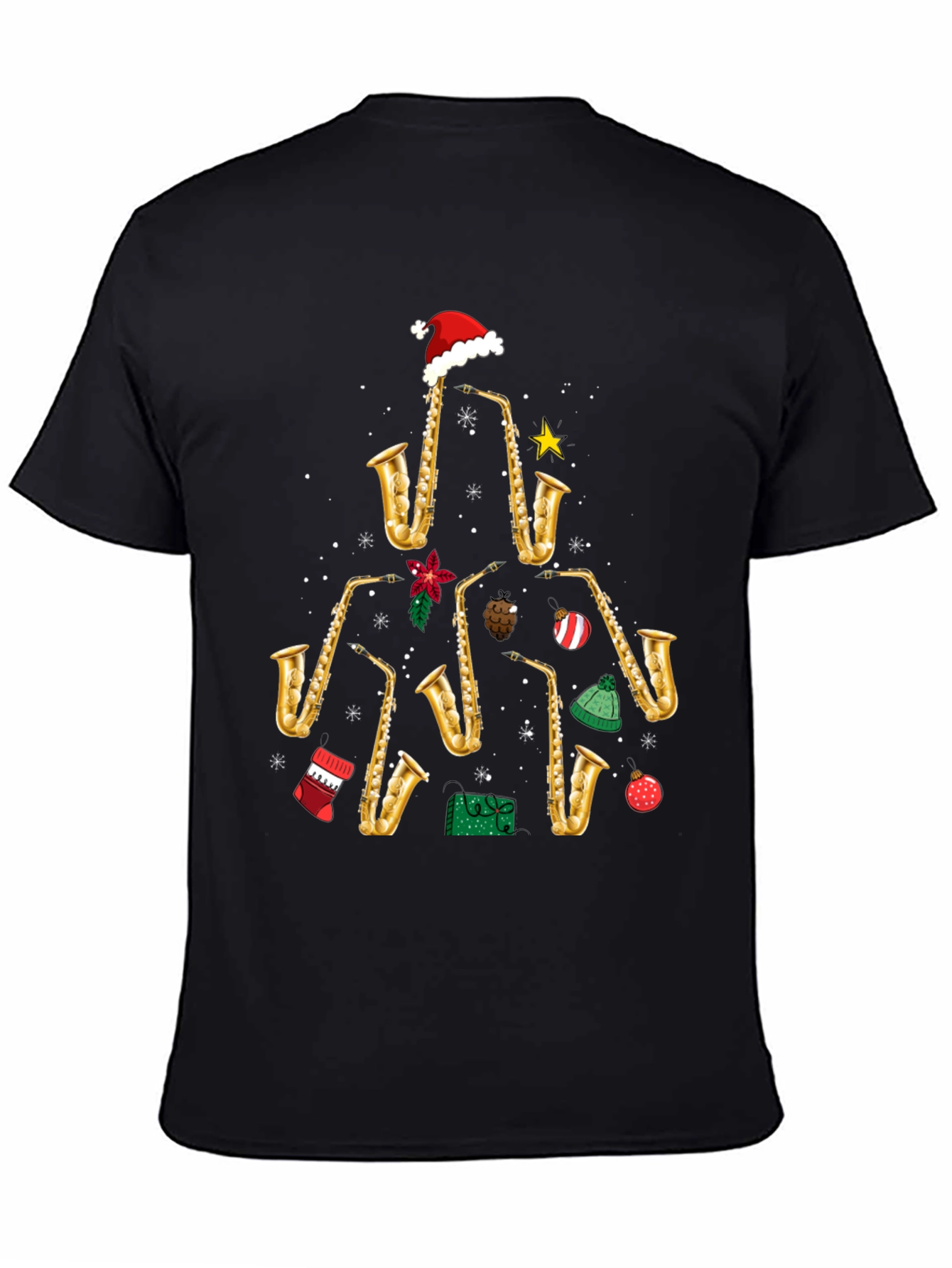 Camiseta Navideña Árbol Saxofones Divertida