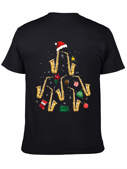 Camiseta Navideña Árbol Saxofones Divertida