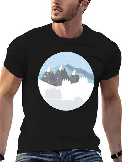 Camiseta Negra con Diseño de Montañas Nevadas