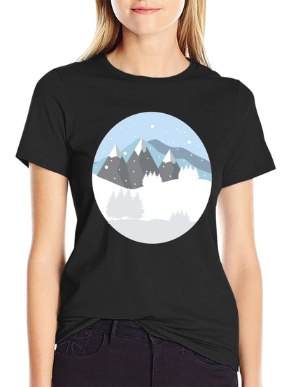 Camiseta Negra con Diseño de Montañas Nevadas