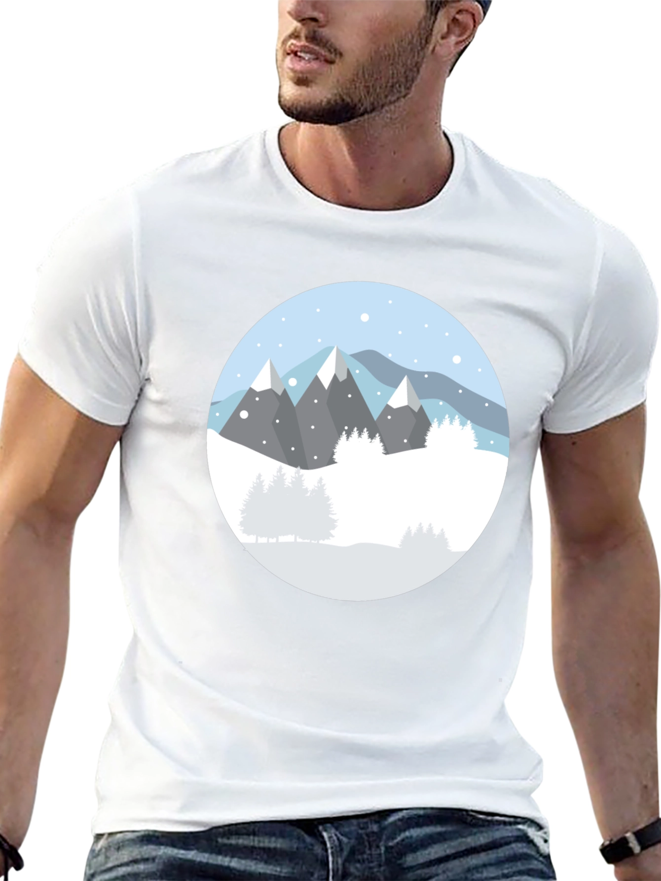 Camiseta Negra con Diseño de Montañas Nevadas