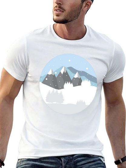 Camiseta Negra con Diseño de Montañas Nevadas
