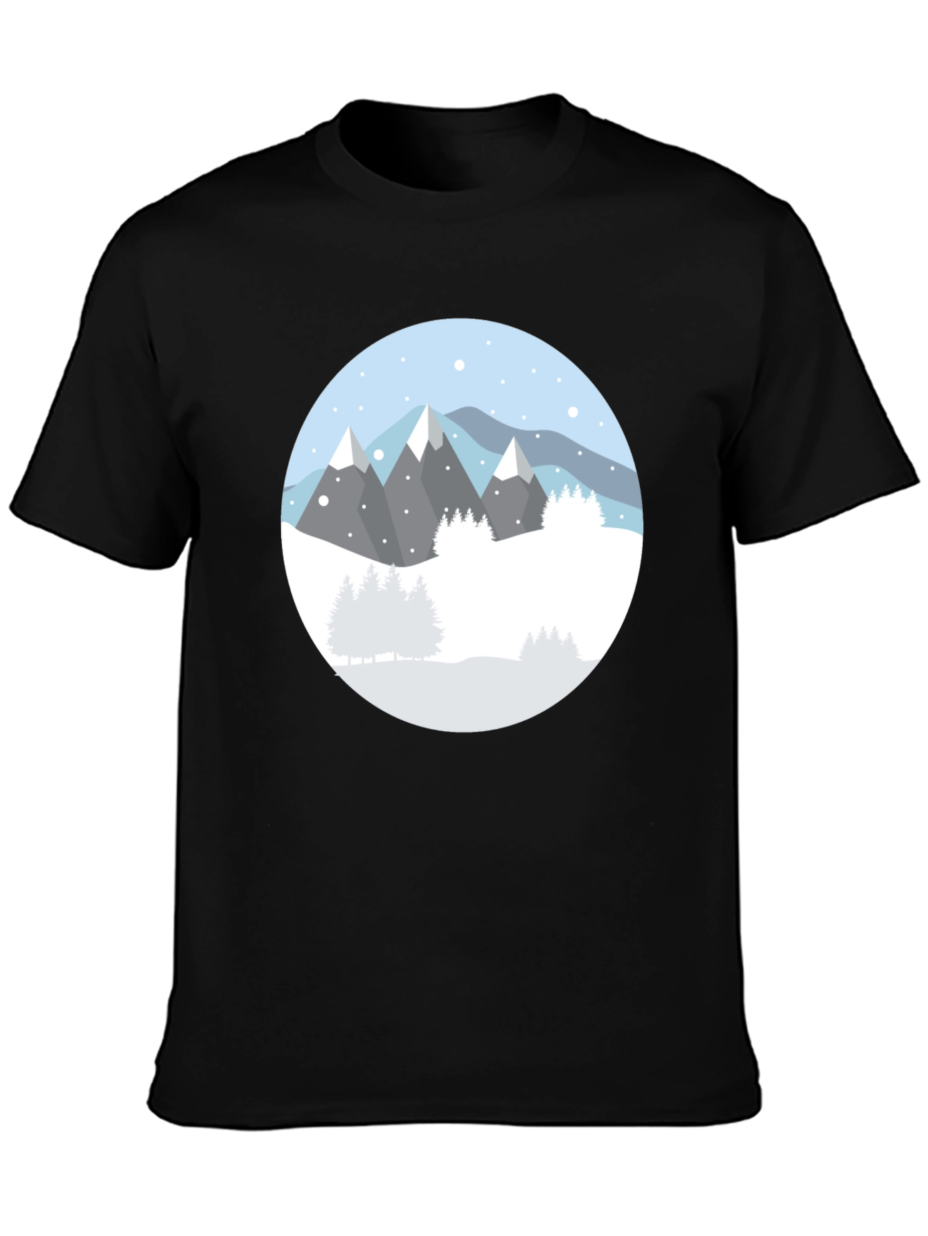 Camiseta Negra con Diseño de Montañas Nevadas