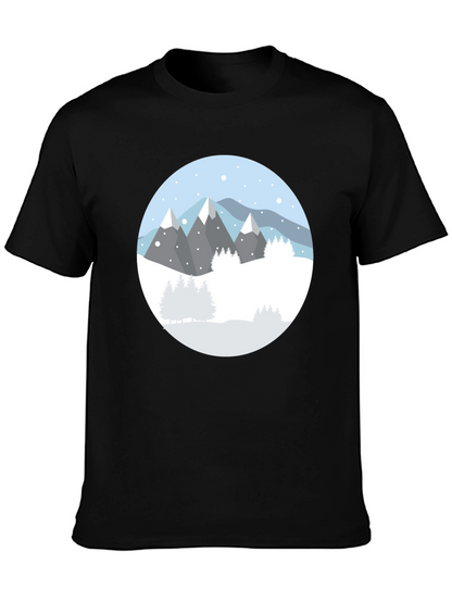 Camiseta Negra con Diseño de Montañas Nevadas