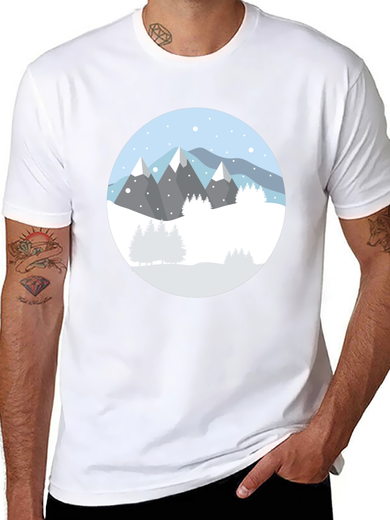 Camiseta Negra con Diseño de Montañas Nevadas