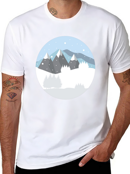 Camiseta Negra con Diseño de Montañas Nevadas